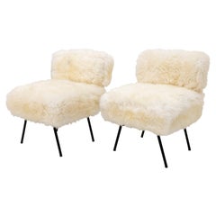 Pair of Fur Slipper Chairs, Italy Mid-20th Century
