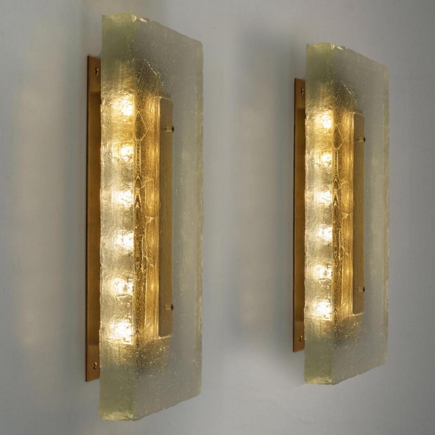Dutch Pair of Fused Bulls Eye Glass and Brass Wall Light or Flush Mount For Sale