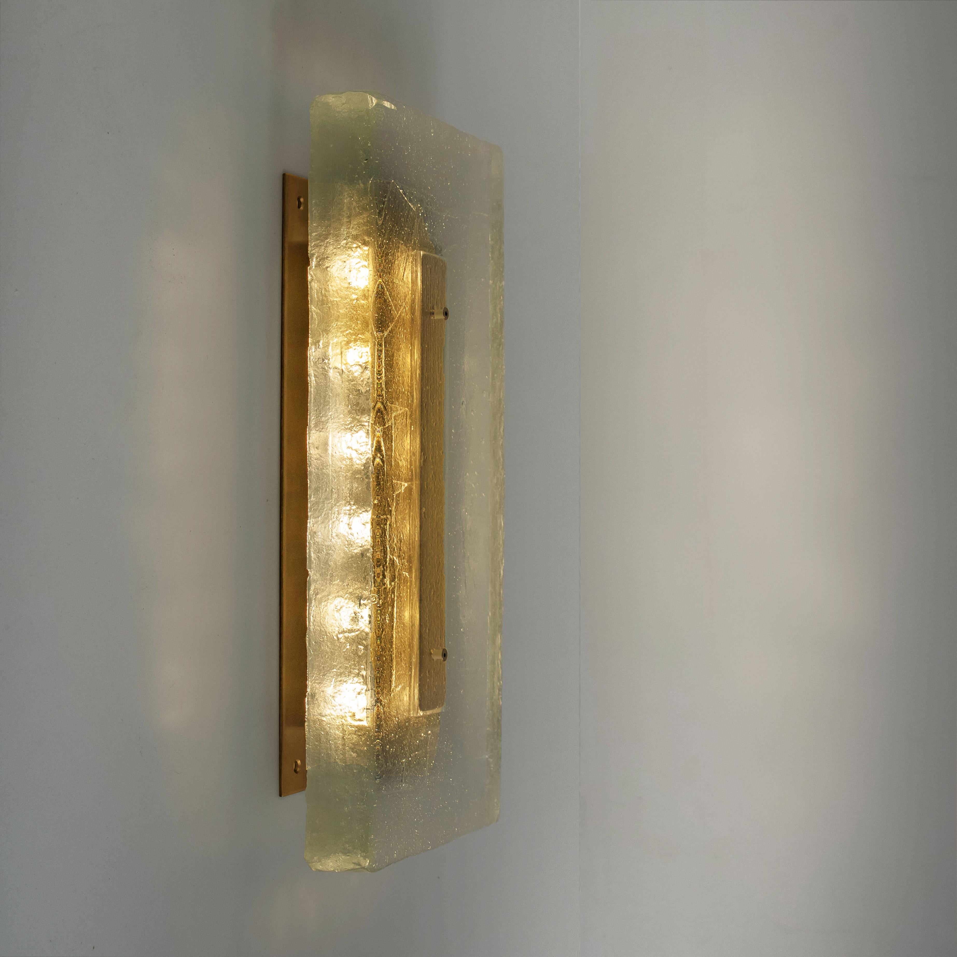 Contemporary Pair of Fused Bulls Eye Glass and Brass Wall Light or Flush Mount