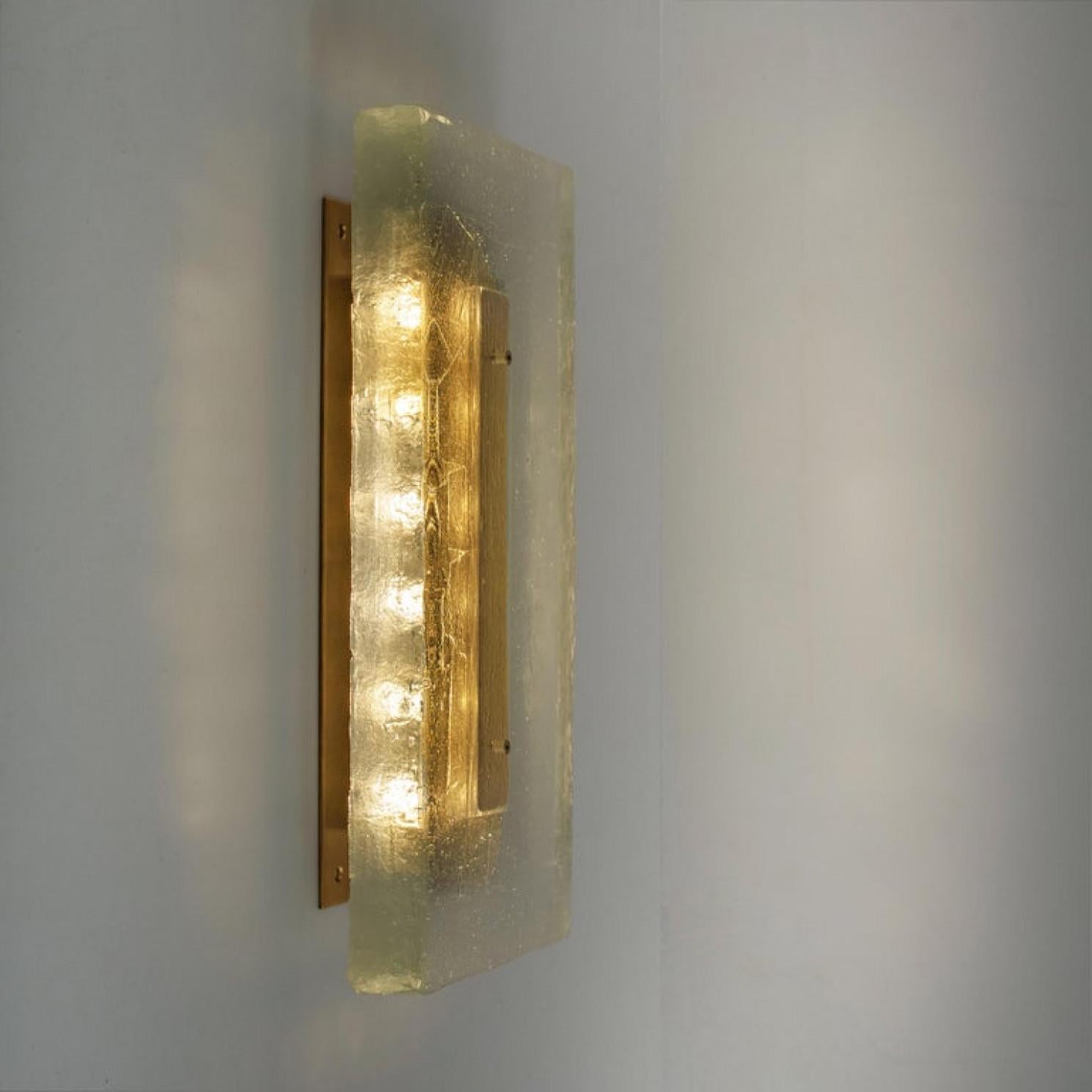 Pair of Fused Bulls Eye Glass and Brass Wall Light or Flush Mount For Sale 1