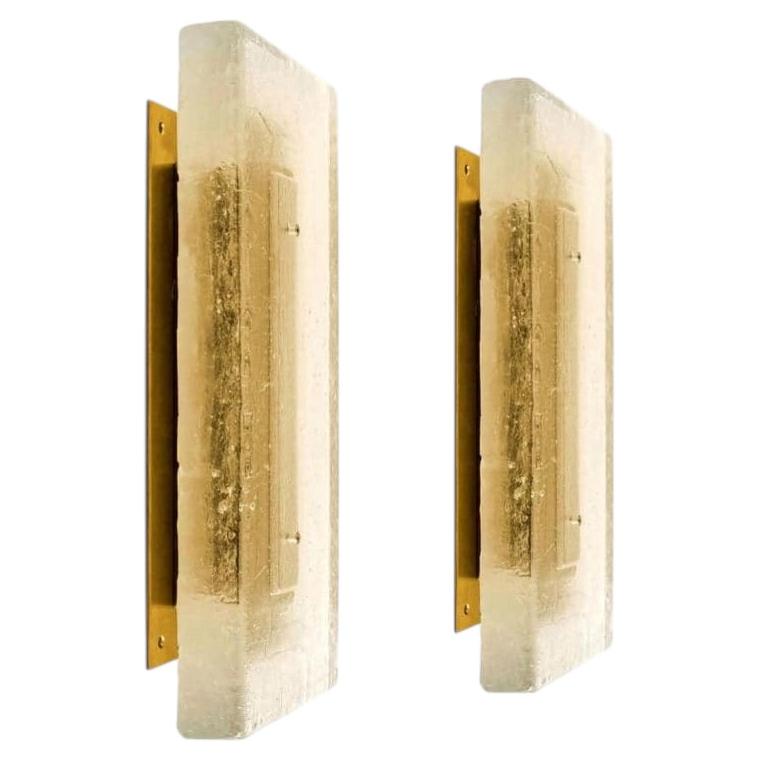 Pair of Fused Bulls Eye Glass and Brass Wall Light or Flush Mount For Sale