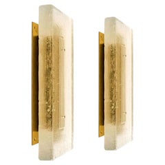 Pair of Fused Bulls Eye Glass and Brass Wall Light or Flush Mount