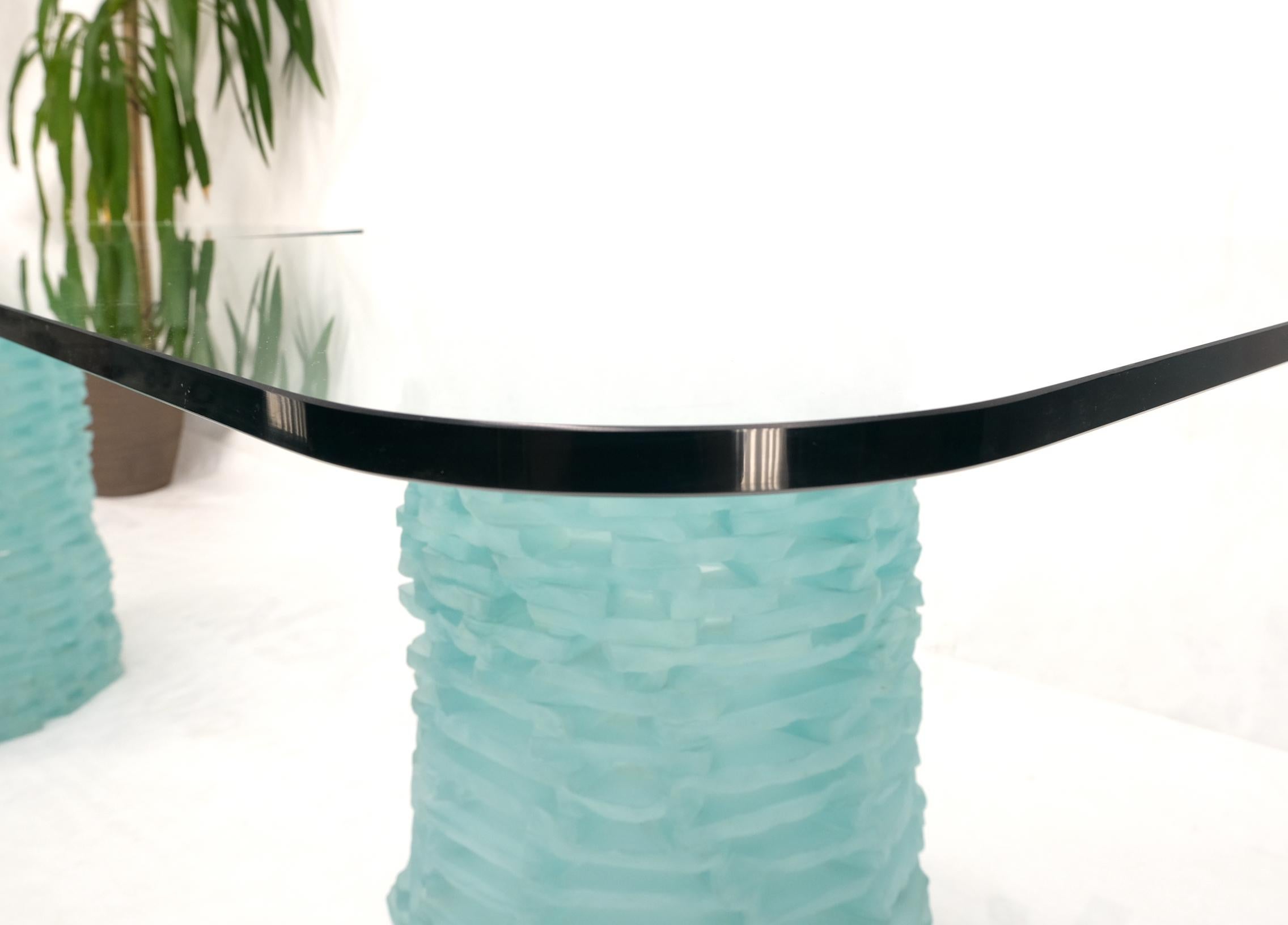 Paar von Fused Glass Blocks Pedestal Bases abgerundeten quadratischen Platten Dining Game Table im Angebot 8