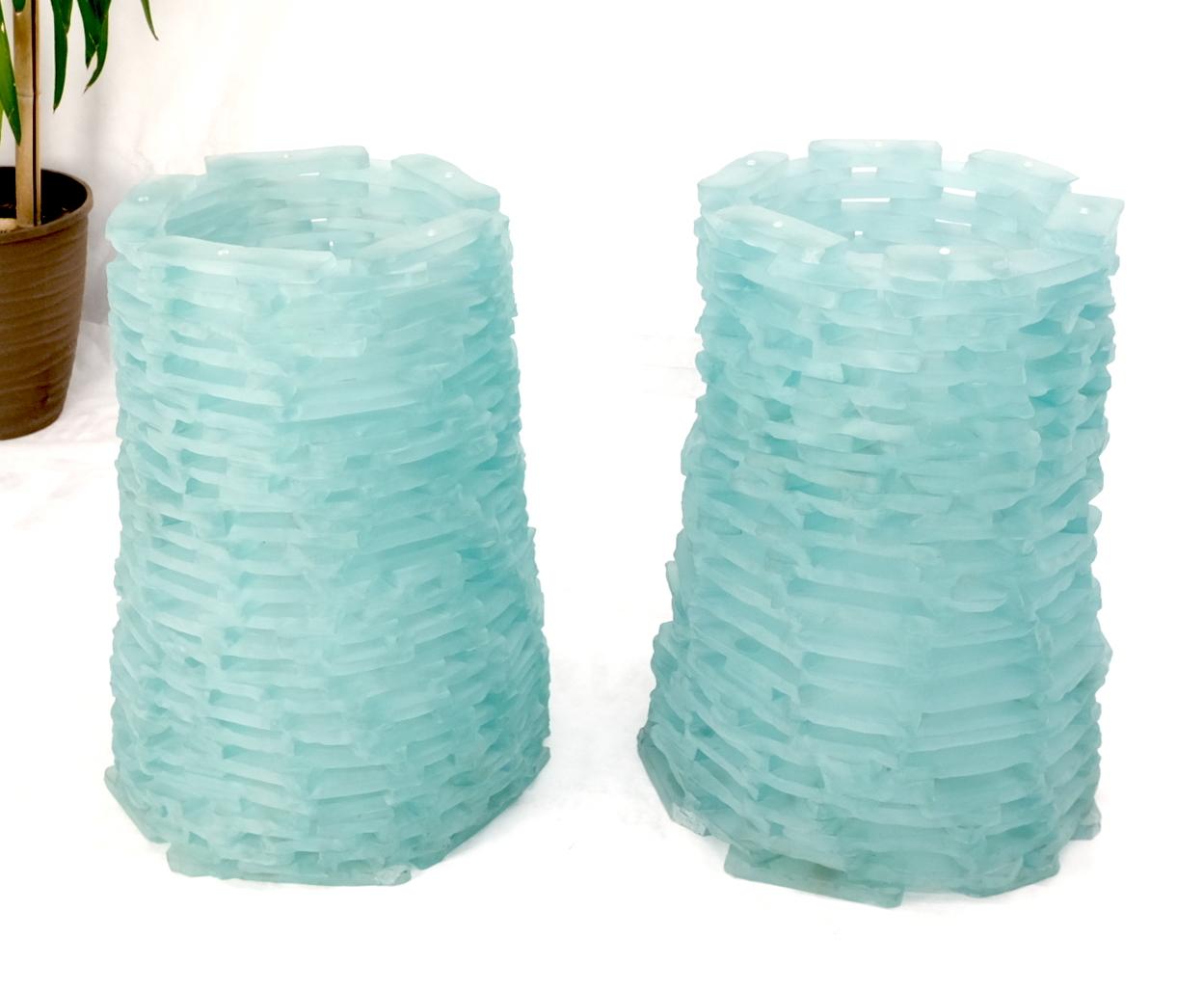 Pair of Fused Glass Blocks Pedestal Bases Rounded Square Tops Dining Game Table For Sale 8