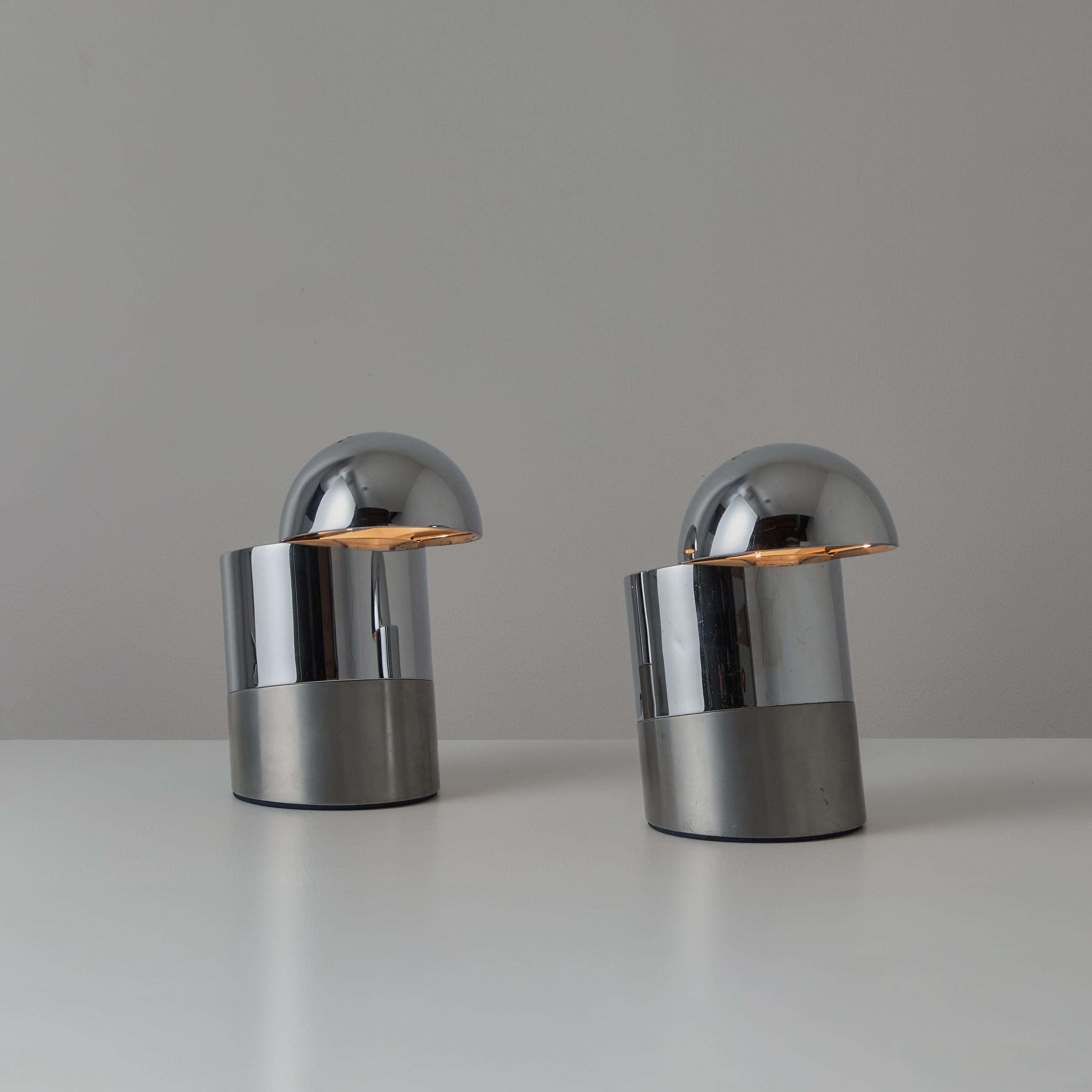 Pair of 'Futura'Table Lamps by Ivo Sedazzari for Prisma. Designed and manufactured in Italy, circa the 1970s. All chrome space-age table lamps featuring a slider upper shade. The light holds a single E14 socket-type, adapted for the US. Sold as a