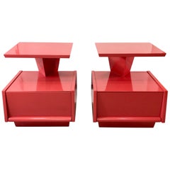 Pair of Futuristic 1950s Lacquered Nightstands by Mengel