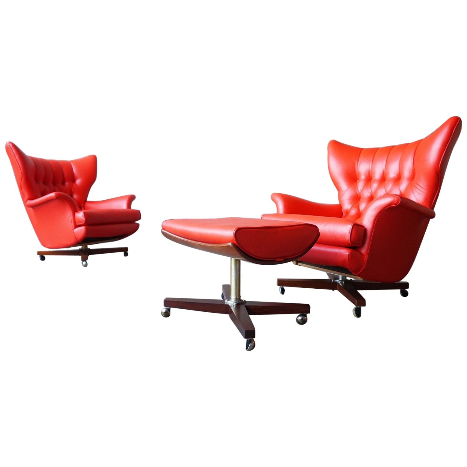 Pair of G-Plan Lounge Chairs with Ottoman For Sale