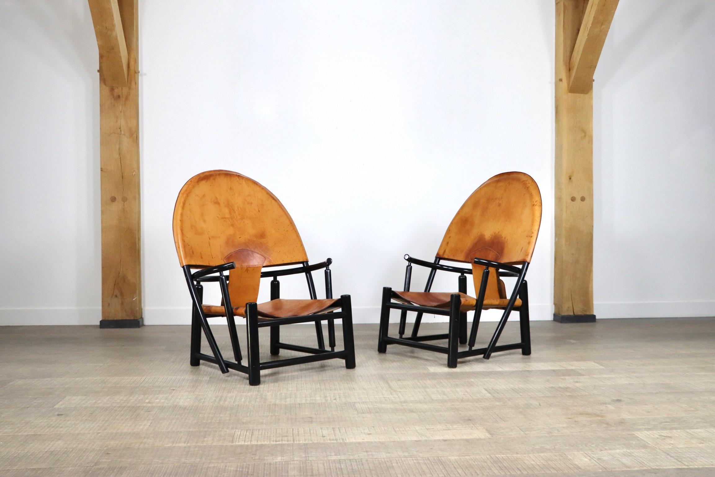 Leather Pair of G23 Hoop chairs by Piero Palange and Werther Toffoloni for Germa
