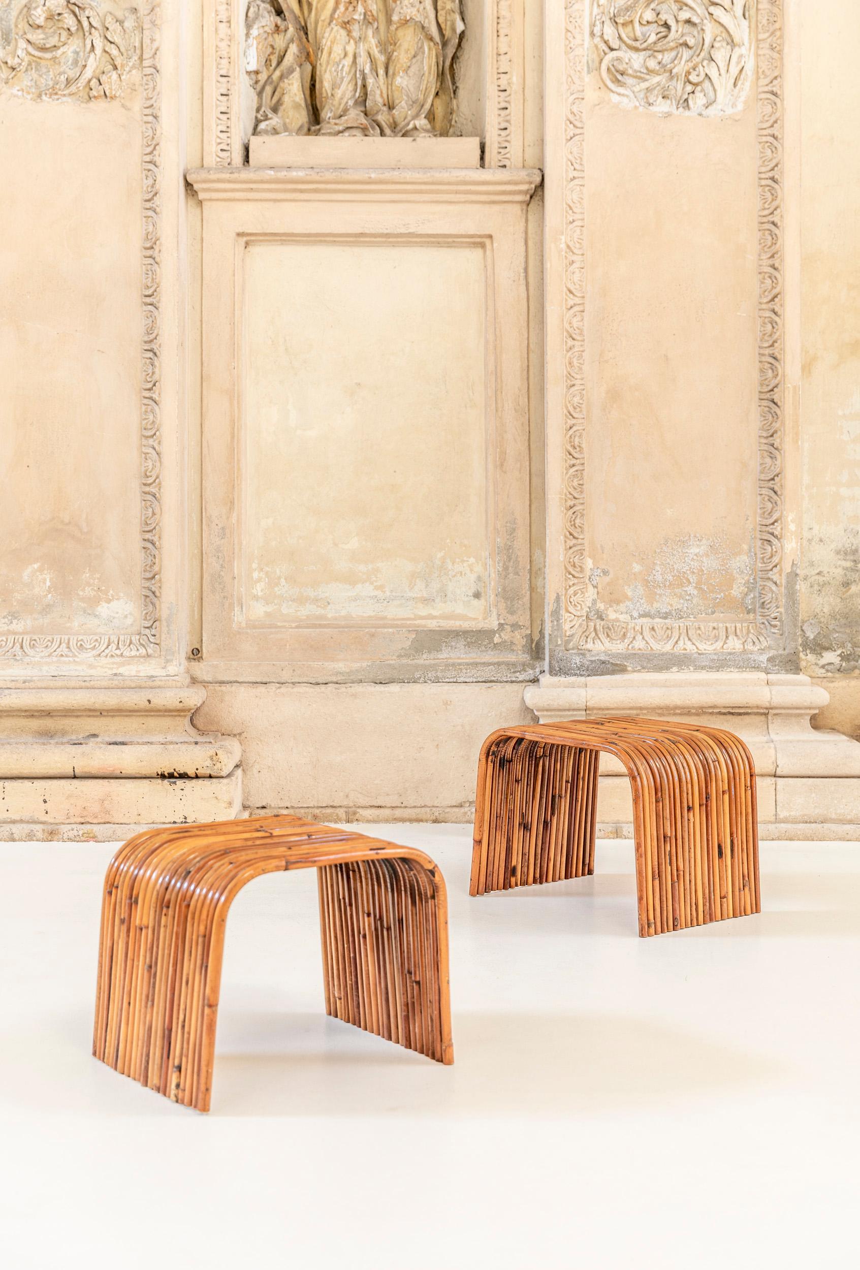 Italian Pair of Gabriella Crespi Bamboo Tables, Italy 1975, Certificate by Archives
