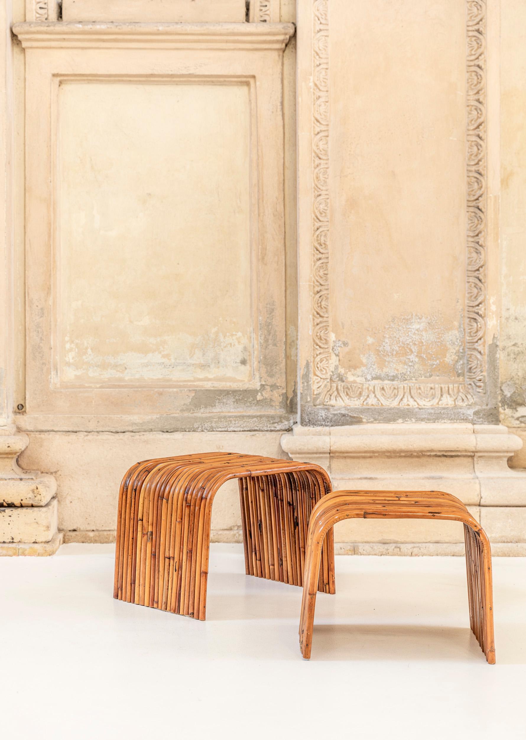 Late 20th Century Pair of Gabriella Crespi Bamboo Tables, Italy 1975, Certificate by Archives