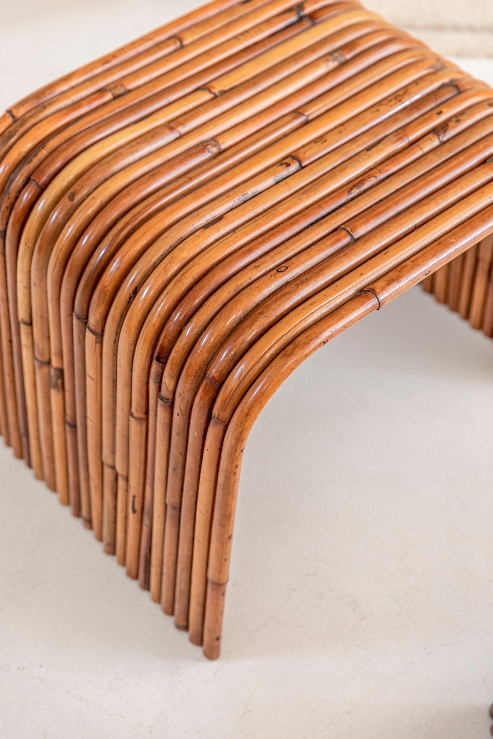 Pair of Gabriella Crespi Bamboo Tables, Italy 1975, Certificate by Archives 1