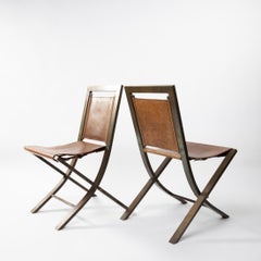 Pair of Gabriella Crespi Reclining Chairs, Sedia 73, Brass and Natural Leather
