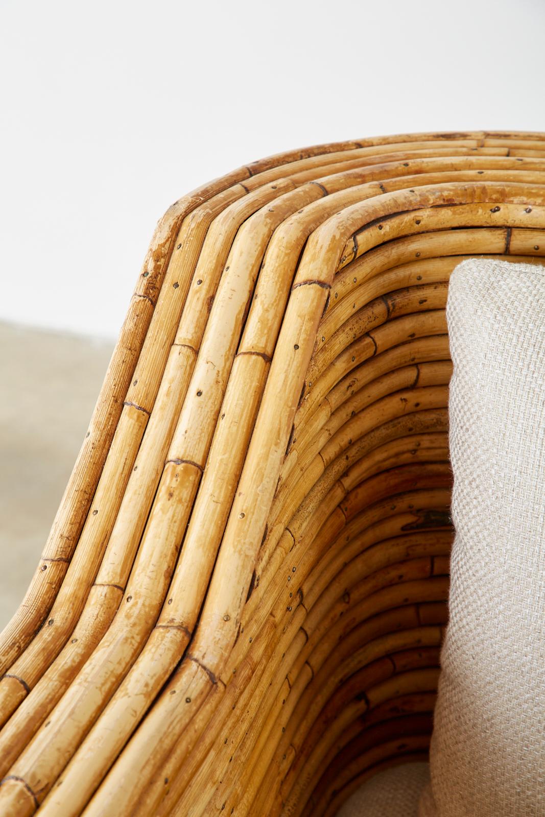 Pair of Organic Modern Bamboo Rattan Lounge Chairs and Ottoman 6