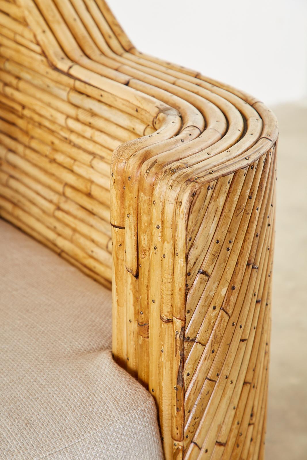 Pair of Organic Modern Bamboo Rattan Lounge Chairs and Ottoman 7