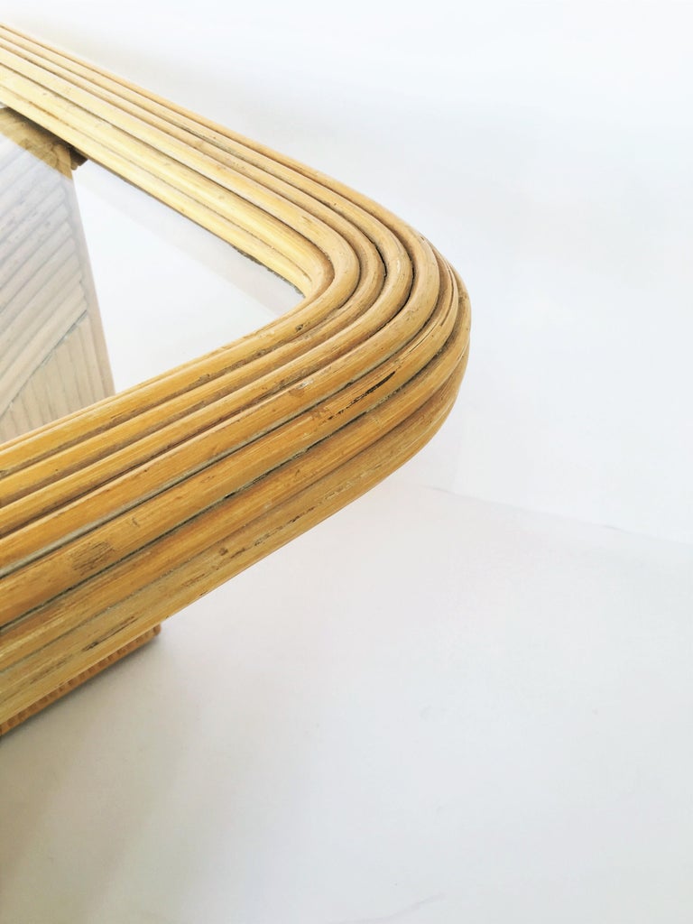 Pair of Split Reed Rattan Bamboo End/Side Tables at 1stDibs
