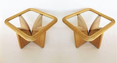 Pair of Split Reed Rattan Bamboo End/Side Tables