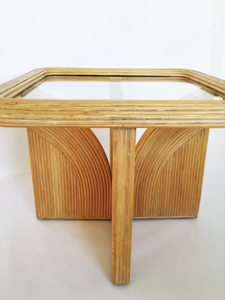 Pair of Split Reed Rattan Bamboo End/Side Tables at 1stDibs