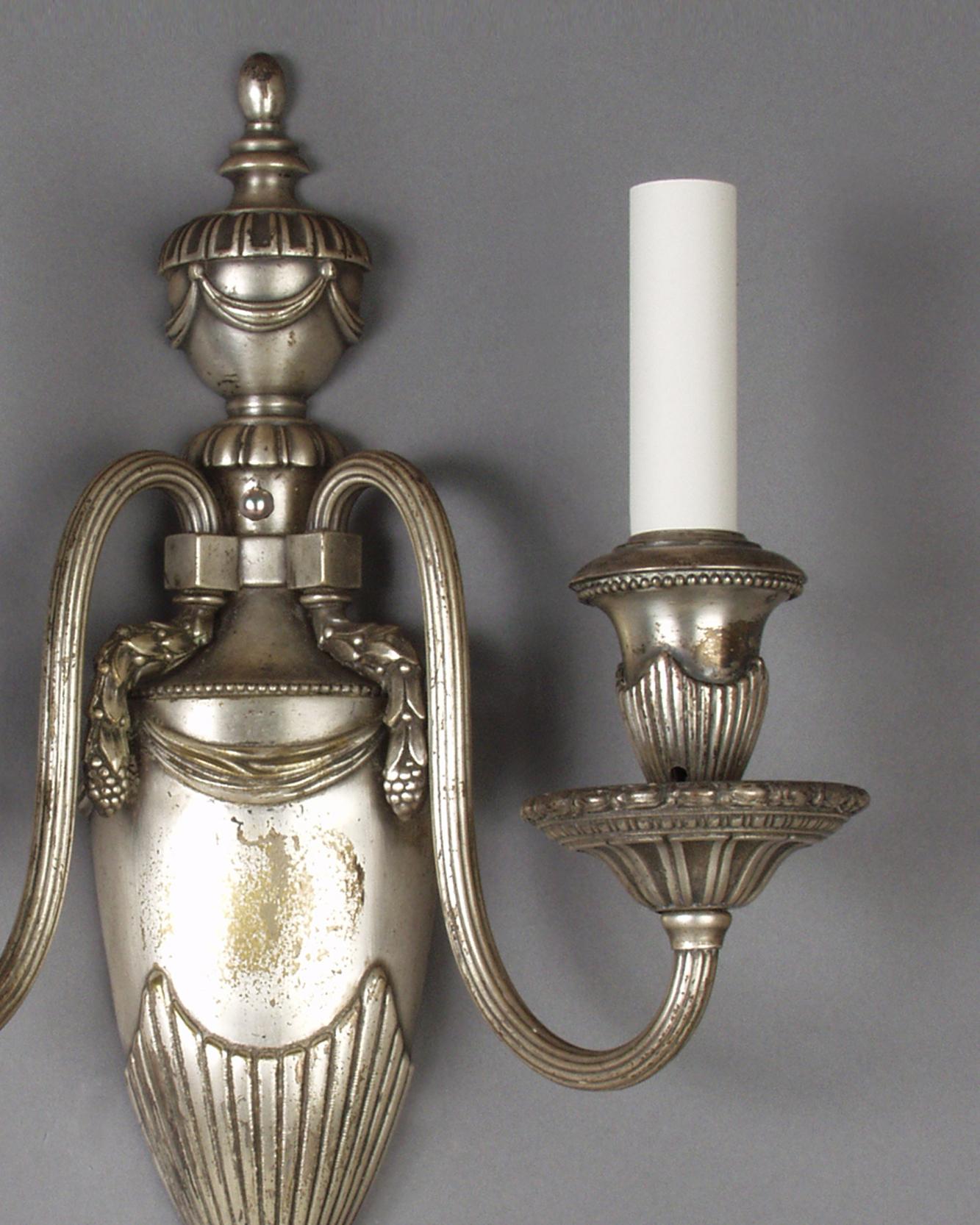 Baroque Gadrooned and Reeded Silverplated Bronze Sconces by Bradley & Hubbard, c. 1910s For Sale