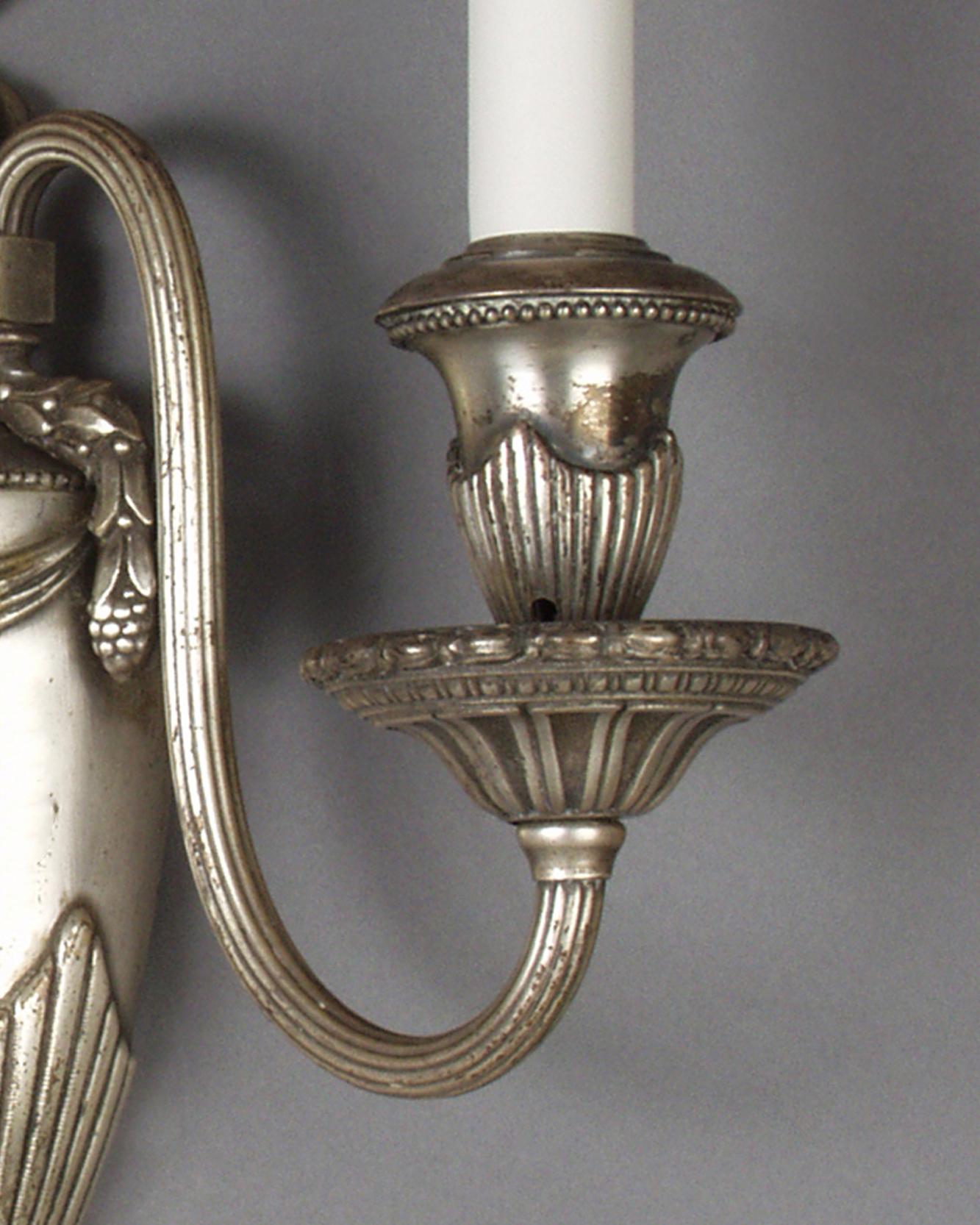 American Gadrooned and Reeded Silverplated Bronze Sconces by Bradley & Hubbard, c. 1910s For Sale