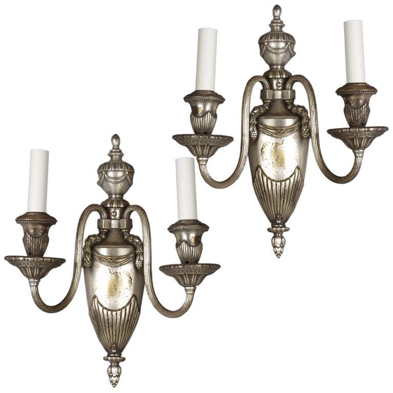 Gadrooned and Reeded Silverplated Bronze Sconces by Bradley & Hubbard, c. 1910s For Sale