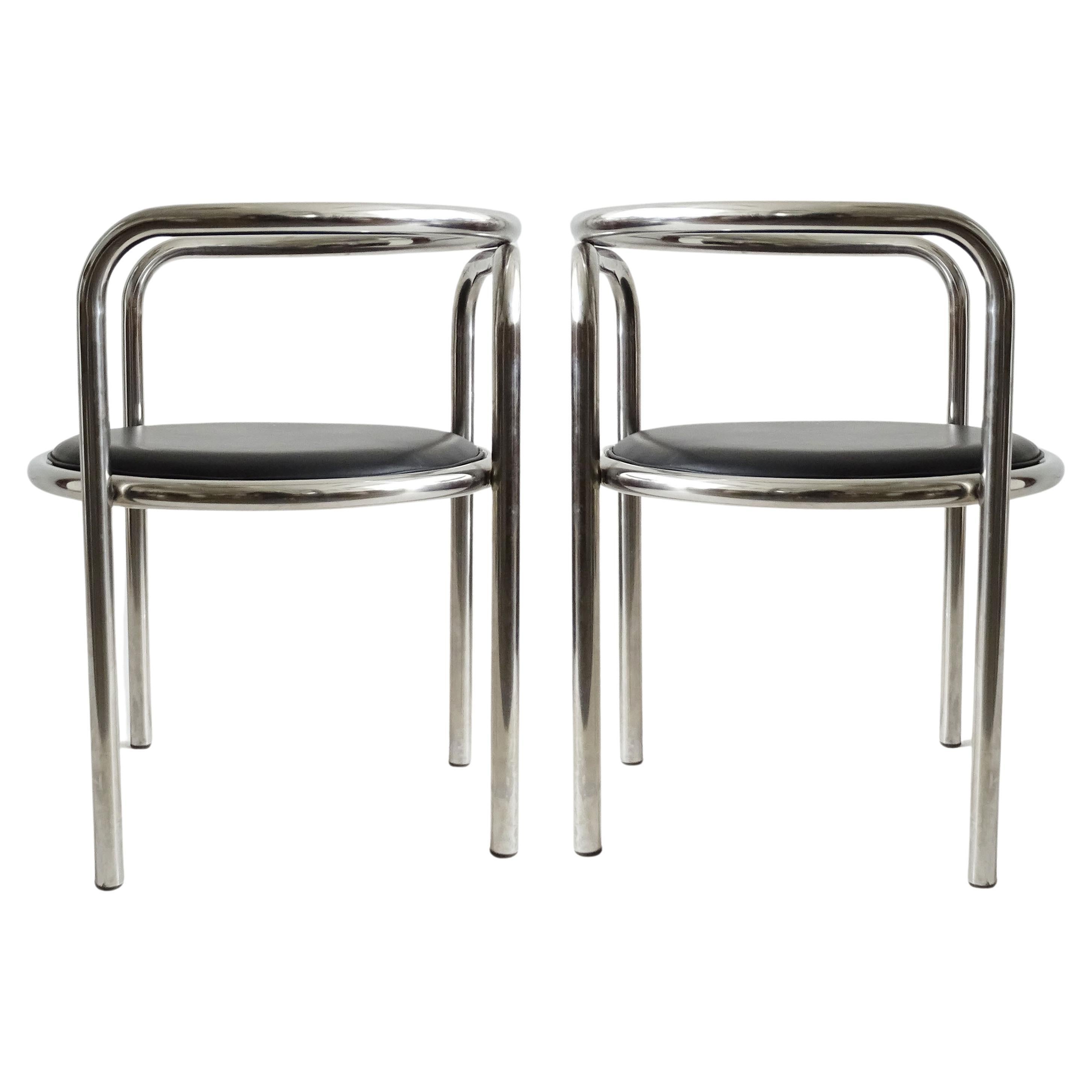 Pair of Gae Aulenti Chrome Locus Solus Armchairs. Italy 1960s