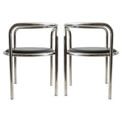 Vintage Pair of Gae Aulenti Chrome Locus Solus Armchairs. Italy 1960s