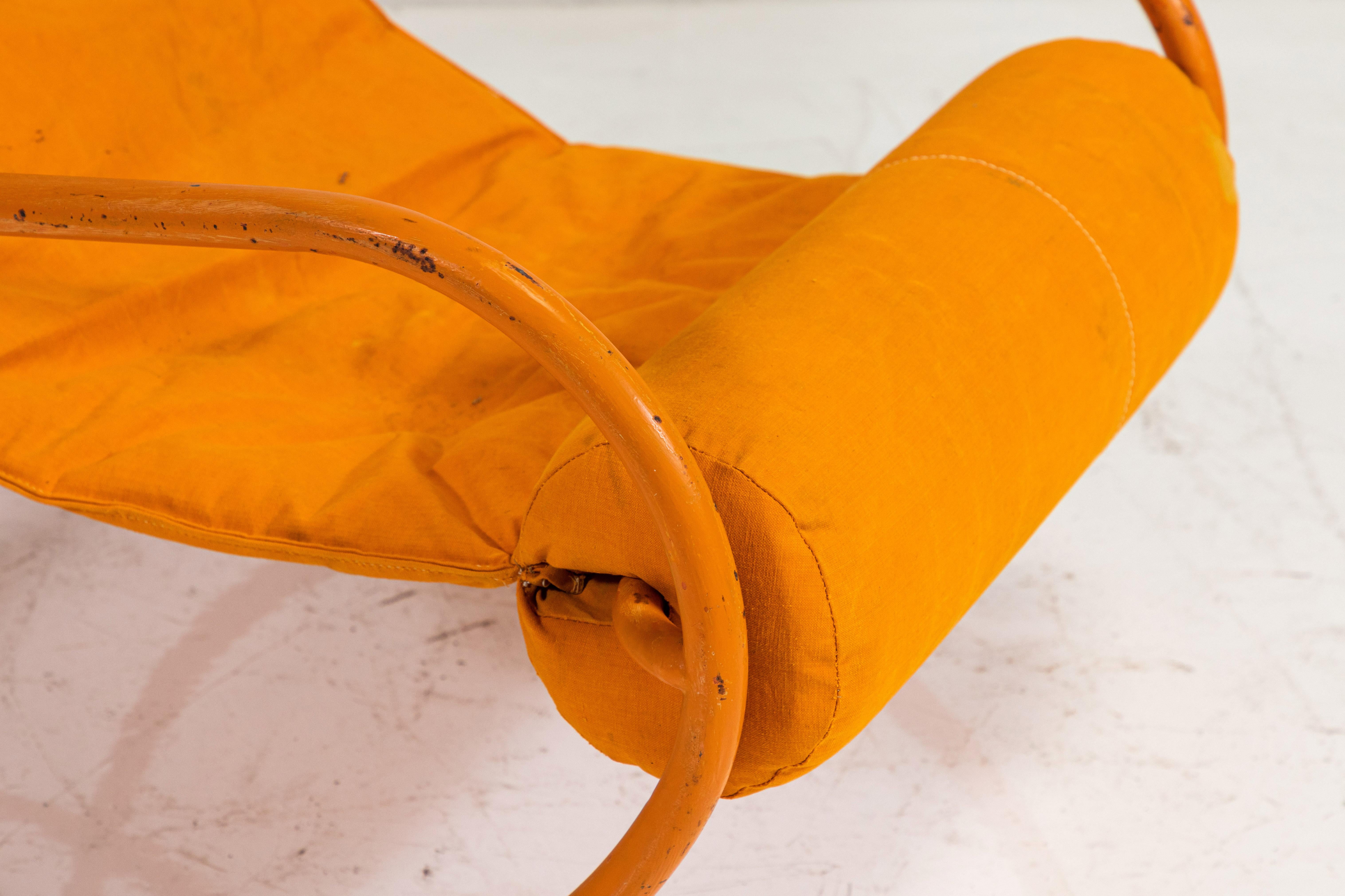 Pair of Gae Aulenti Locus Solus Lounge Chairs in Orange Tent Canvas 4