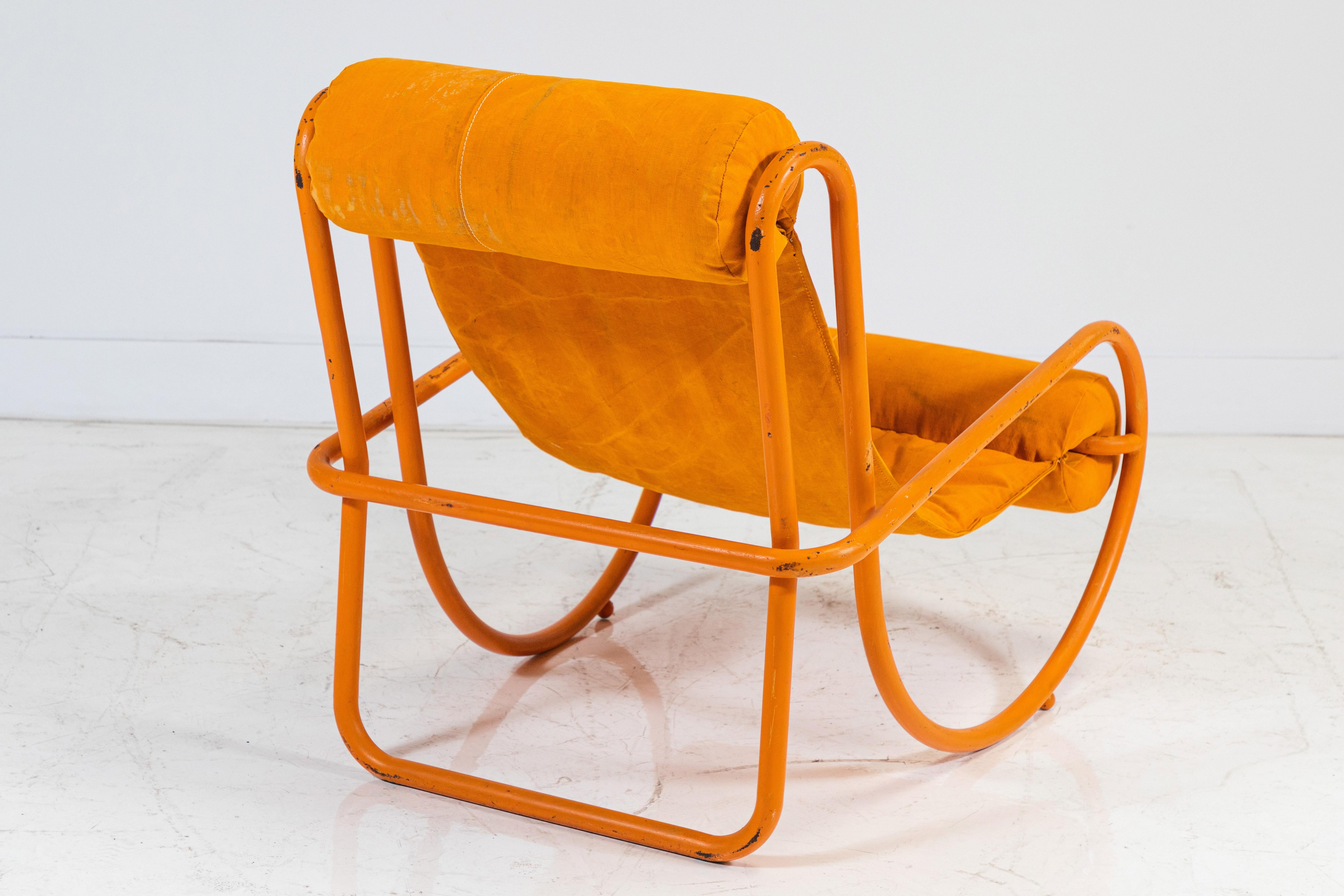 Pair of Gae Aulenti Locus Solus Lounge Chairs in Orange Tent Canvas 6