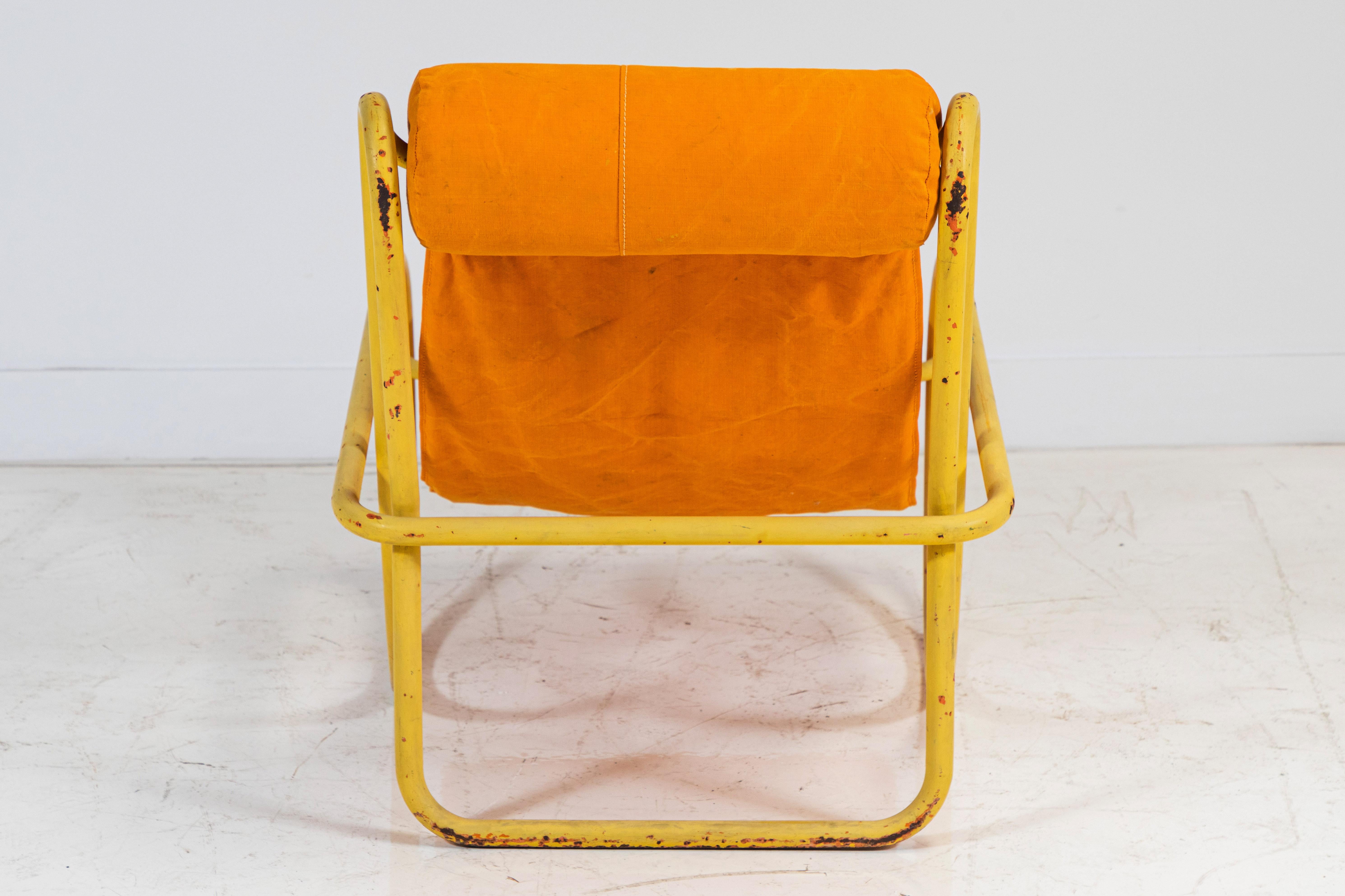 Pair of Gae Aulenti Locus Solus Lounge Chairs in Orange Tent Canvas (Metall)