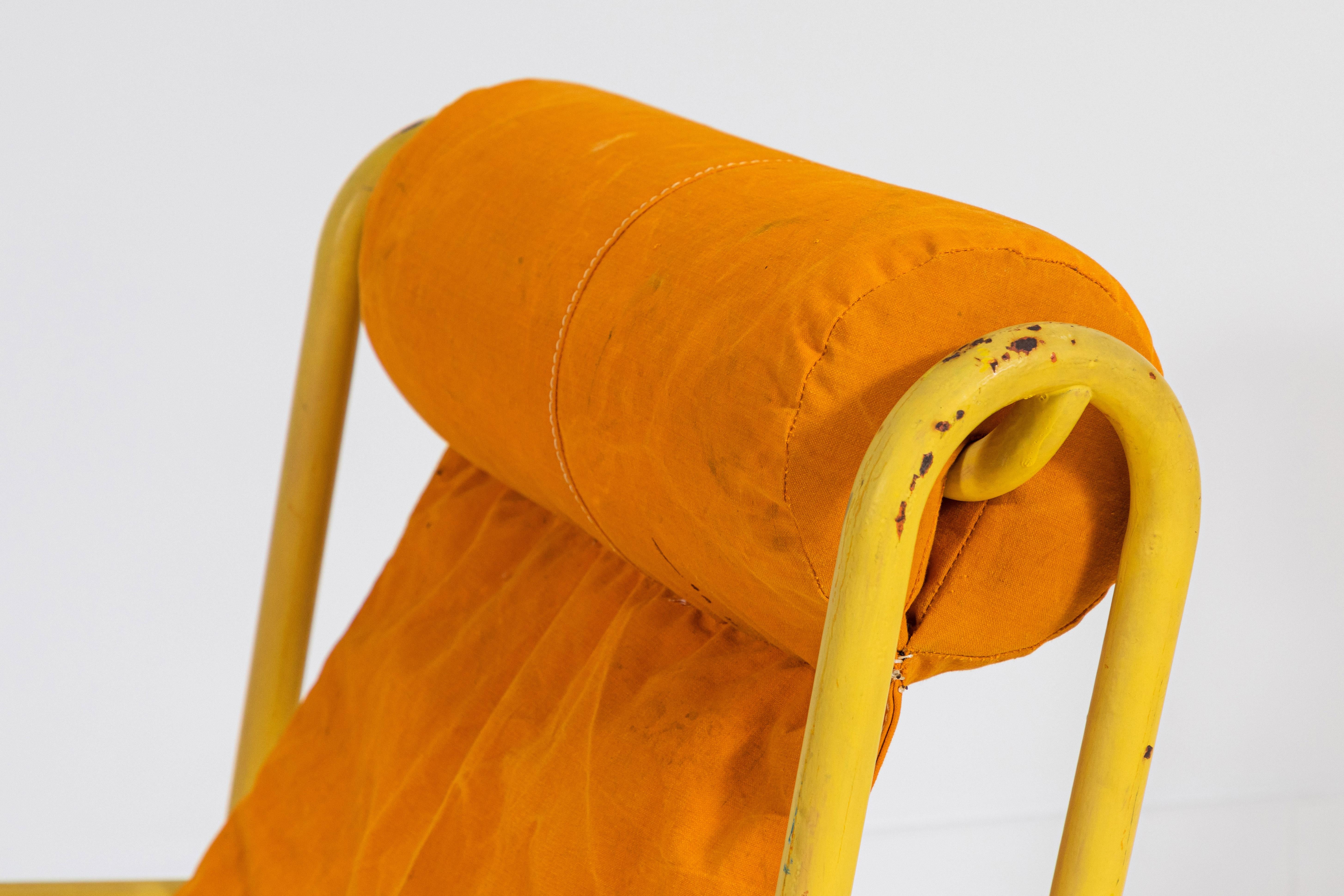 Pair of Gae Aulenti Locus Solus Lounge Chairs in Orange Tent Canvas 1