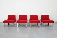 Paar Gae Aulenti Stil Low MOD Rot Armless Salon Stühle mit Aluminium Beinen
