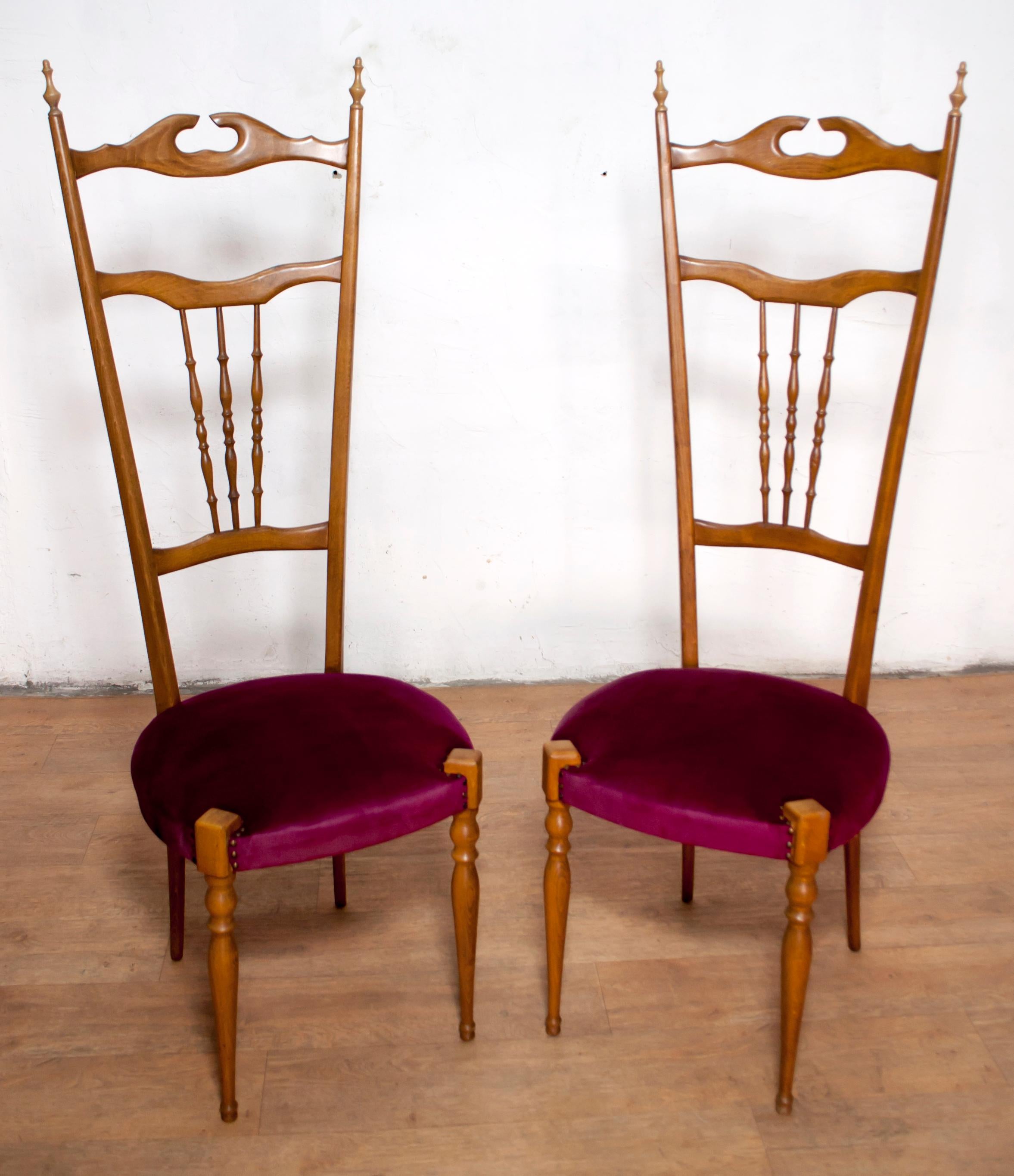 This pair of Chiavari chairs with a typical high back have been designed by Gaetano Descalzi in the city of Chiavari in Italy, where they have been produced since then, in various models.

Chiavari was created in 1807 by the Chiavari cabinet maker