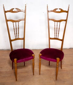 Pareja de sillas italianas de medio siglo Gaetano Descalzi con respaldo alto de Chiavari, años 50
