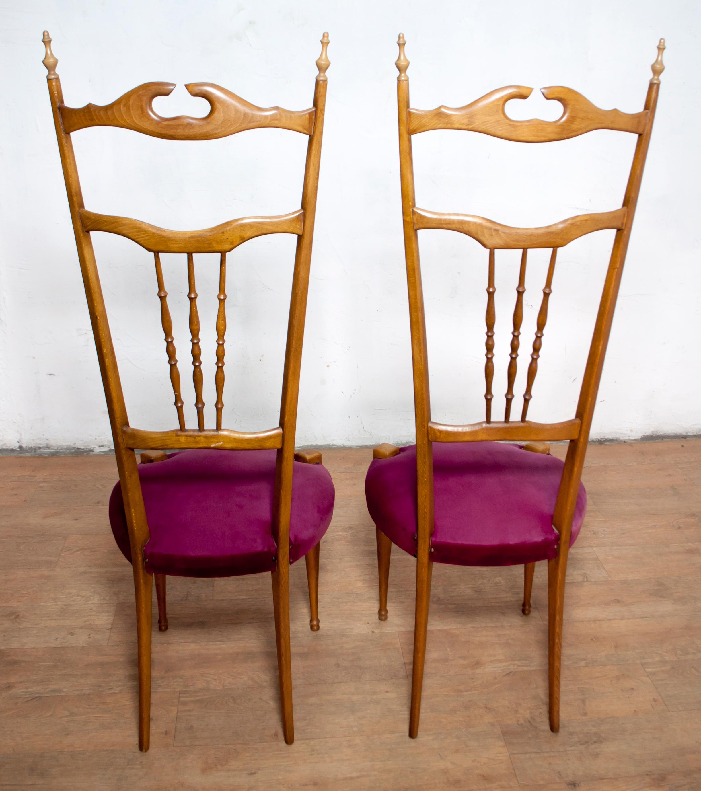 Mid-Century Modern Pair of Gaetano Descalzi Mid-Century Italian Chiavari High Back Chairs, 1950s For Sale