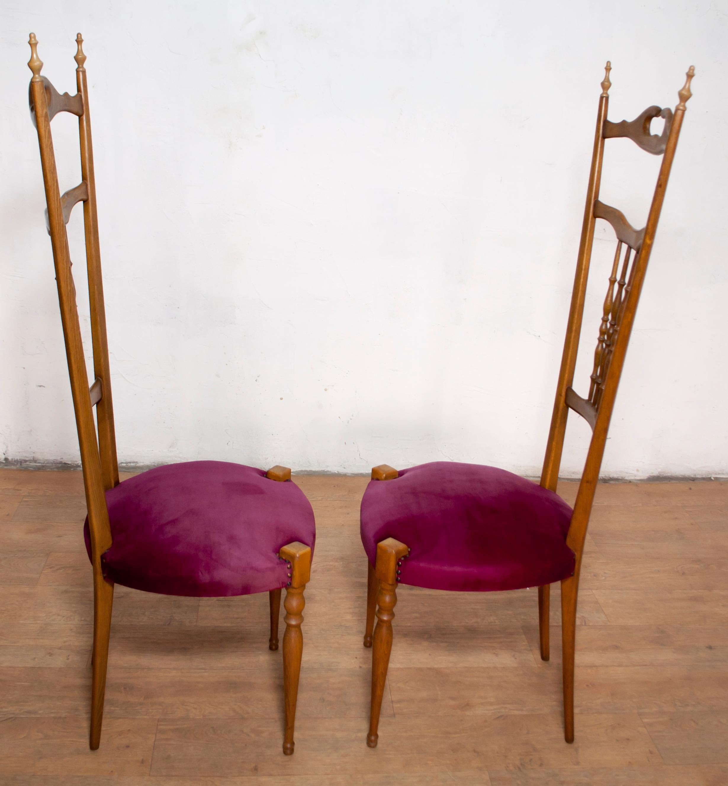 Pair of Gaetano Descalzi Mid-Century Italian Chiavari High Back Chairs, 1950s In Good Condition For Sale In Puglia, Puglia
