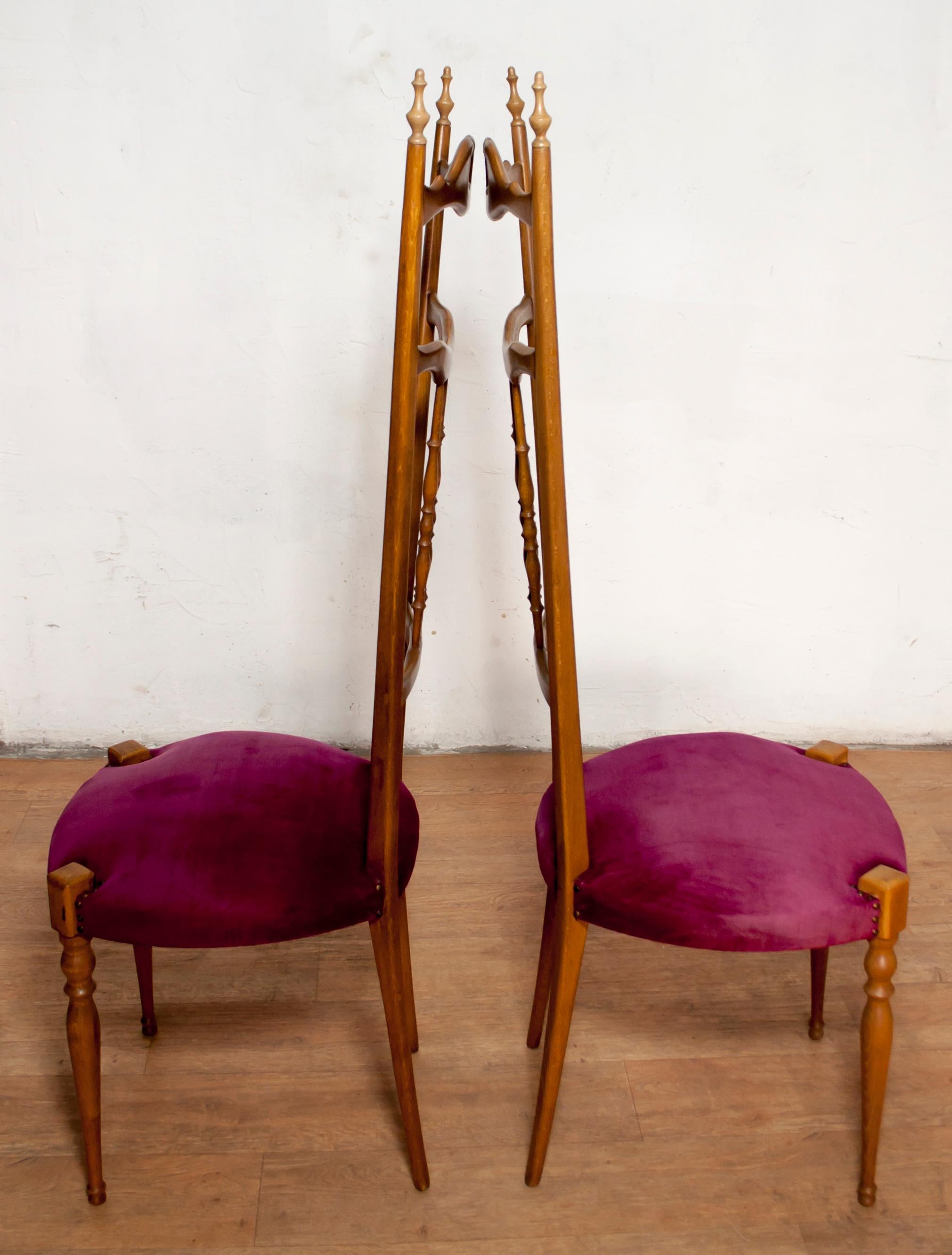 Mid-20th Century Pair of Gaetano Descalzi Mid-Century Italian Chiavari High Back Chairs, 1950s For Sale