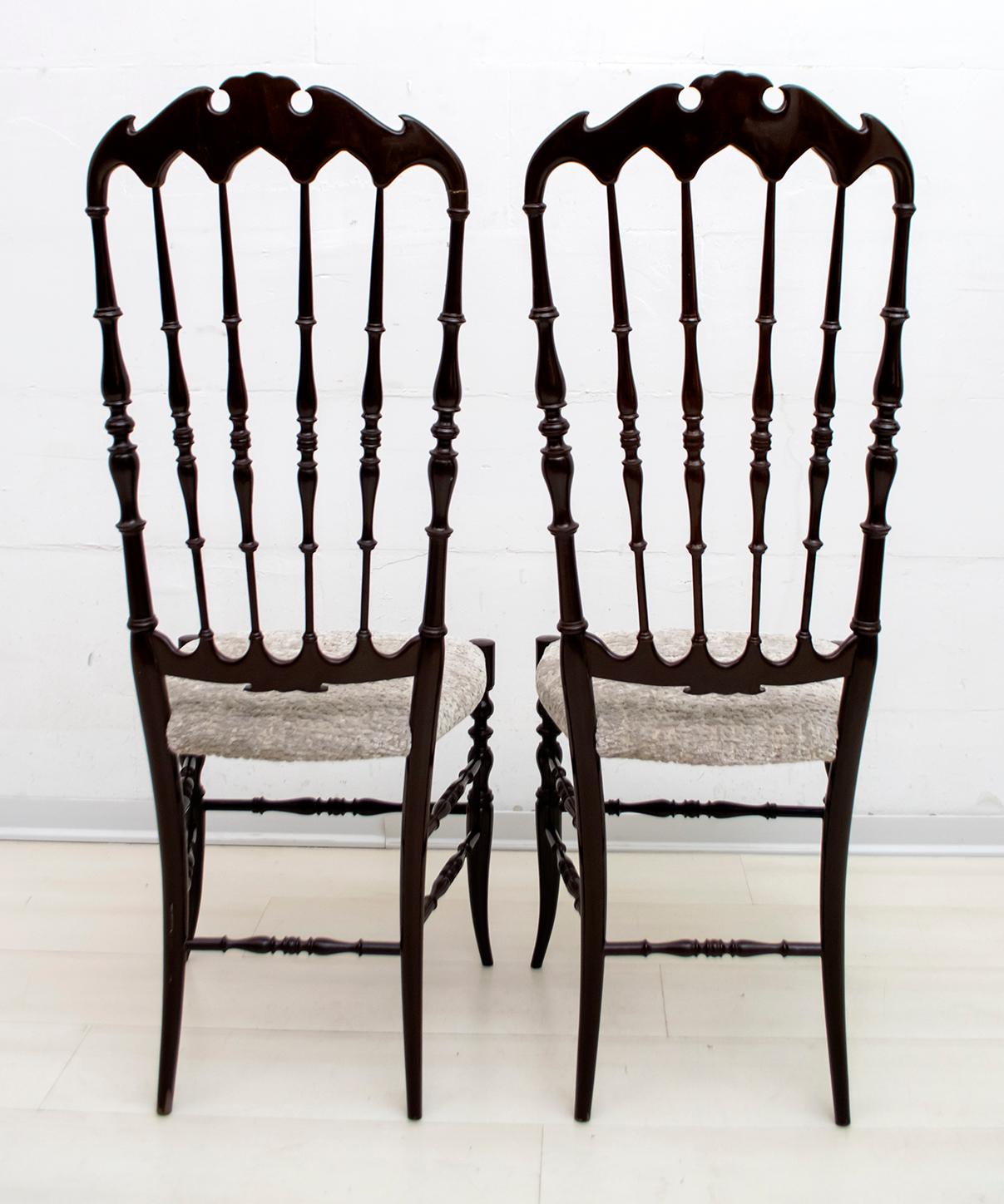 Mid-20th Century Pair of Gaetano Descalzi Midcentury Italian Chiavari High Back Chairs, 1950s For Sale