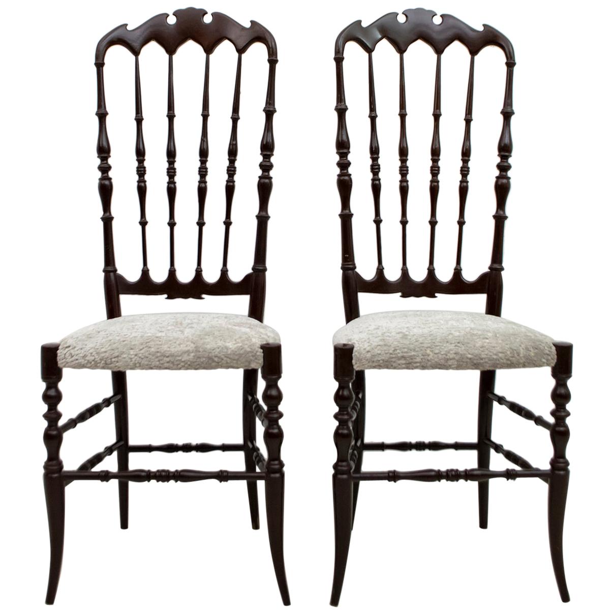 Pair of Gaetano Descalzi Midcentury Italian Chiavari High Back Chairs, 1950s
