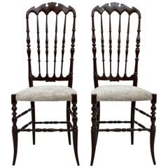 Vintage Pair of Gaetano Descalzi Midcentury Italian Chiavari High Back Chairs, 1950s