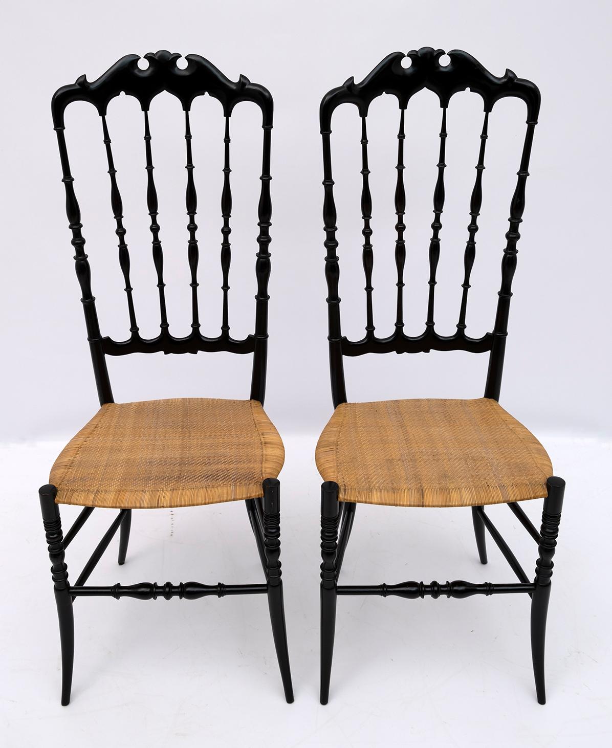 Mid-Century Modern Pair of Gaetano Descalzi Midcentury Italian Chiavari High Back Chairs, 1950s