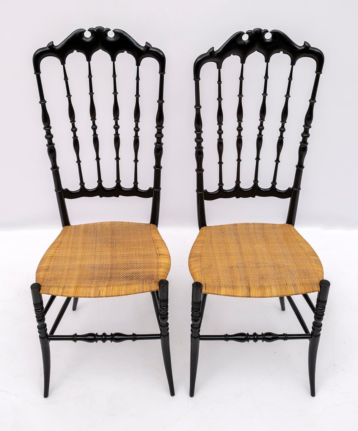 Mid-20th Century Pair of Gaetano Descalzi Midcentury Italian Chiavari High Back Chairs, 1950s