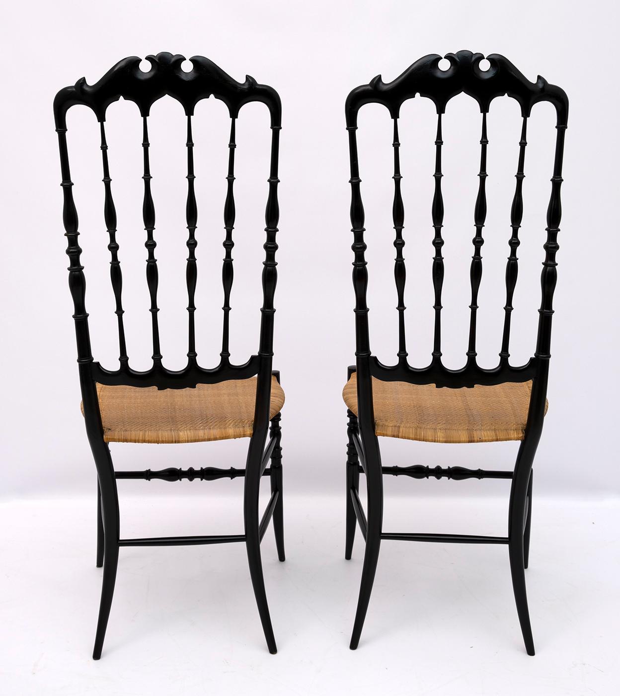 Pair of Gaetano Descalzi Midcentury Italian Chiavari High Back Chairs, 1950s 1