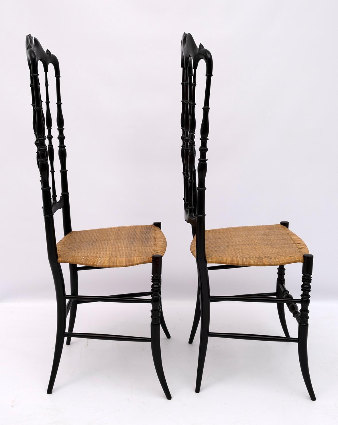 Pair of Gaetano Descalzi Midcentury Italian Chiavari High Back Chairs, 1950s 2