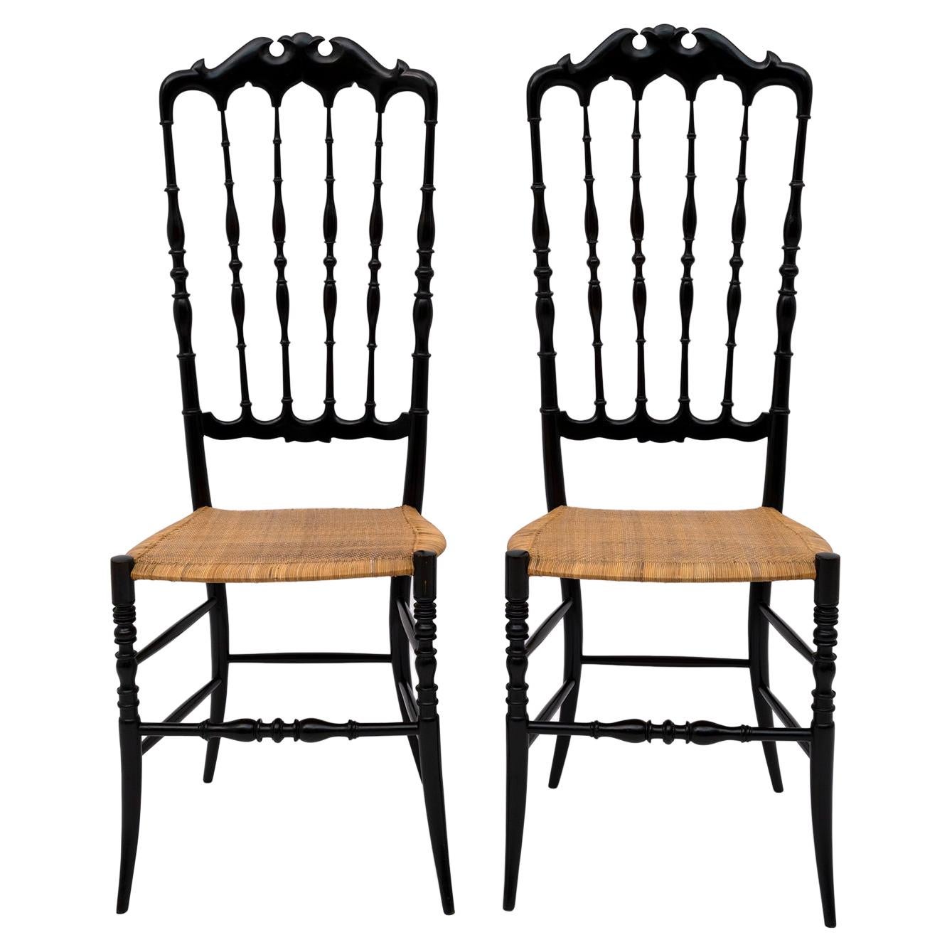 Pair of Gaetano Descalzi Midcentury Italian Chiavari High Back Chairs, 1950s