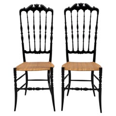 Pair of Gaetano Descalzi Midcentury Italian Chiavari High Back Chairs, 1950s