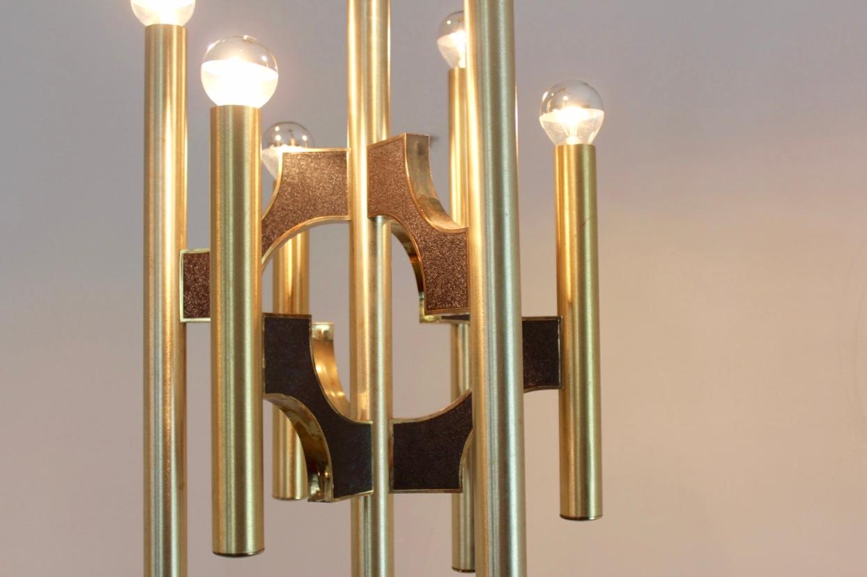 Gaetano Sciolari  Brass and Black Chandelier, Italy, 1970s In Good Condition For Sale In Voorburg, NL