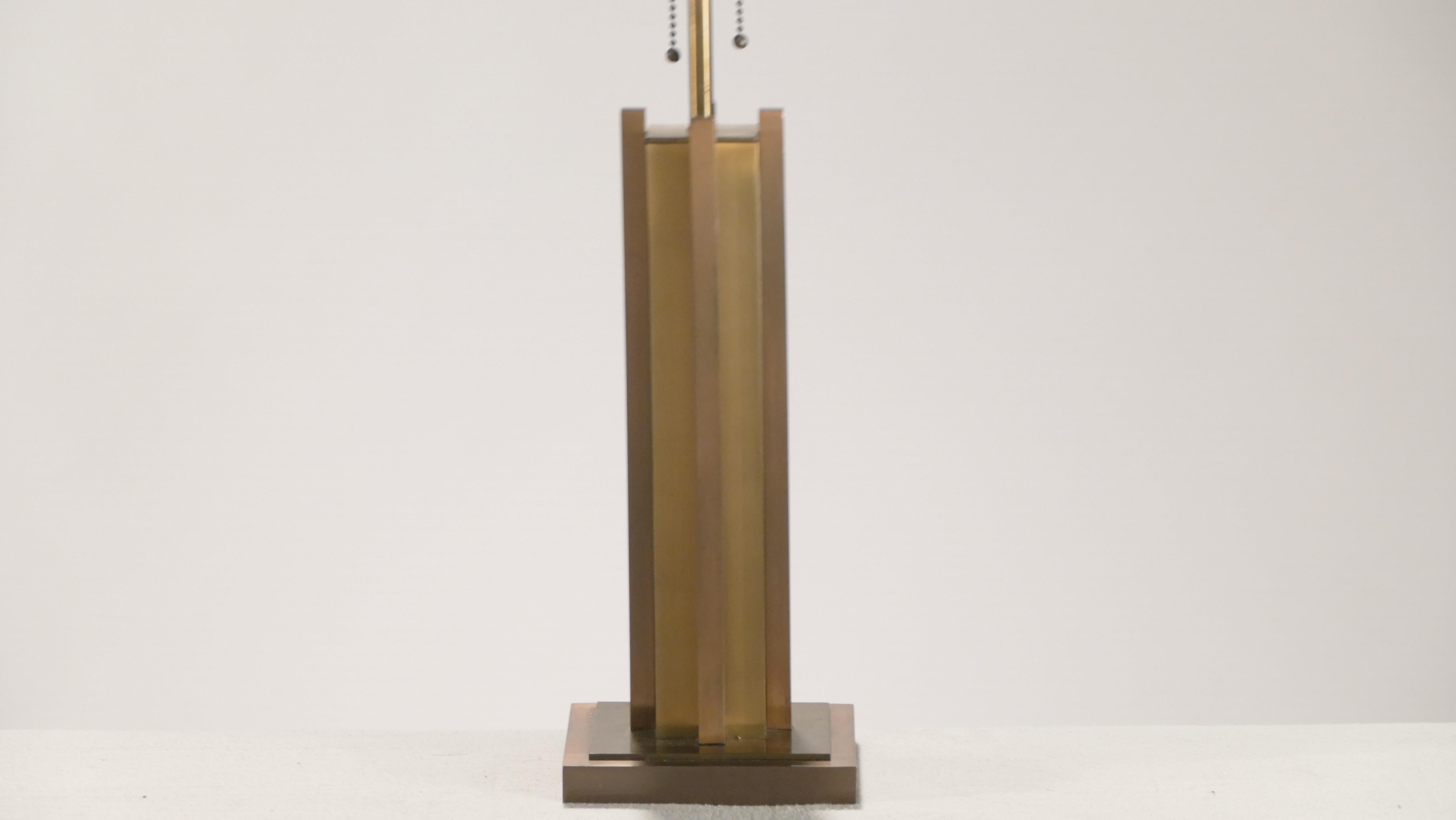 Italian Pair of Gaetano Sciolari Brass and Bronze Lamps, 1970s