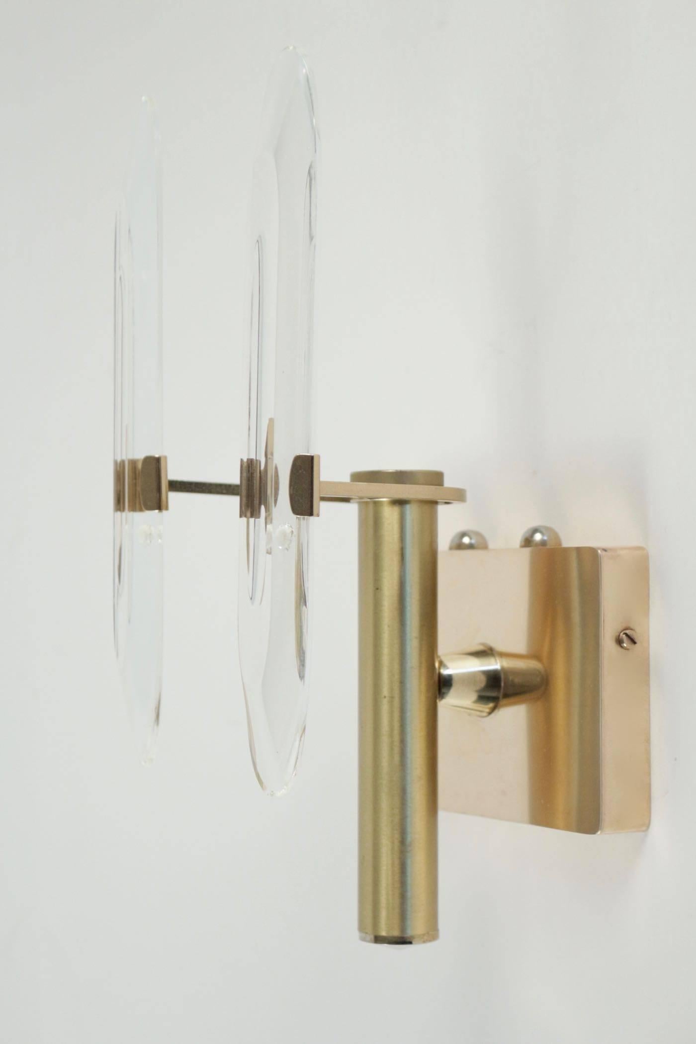 Pair of Gaetano Sciolari Brass and Crystal Sconces, Italy, 1960 In Good Condition In Saint-Ouen, FR