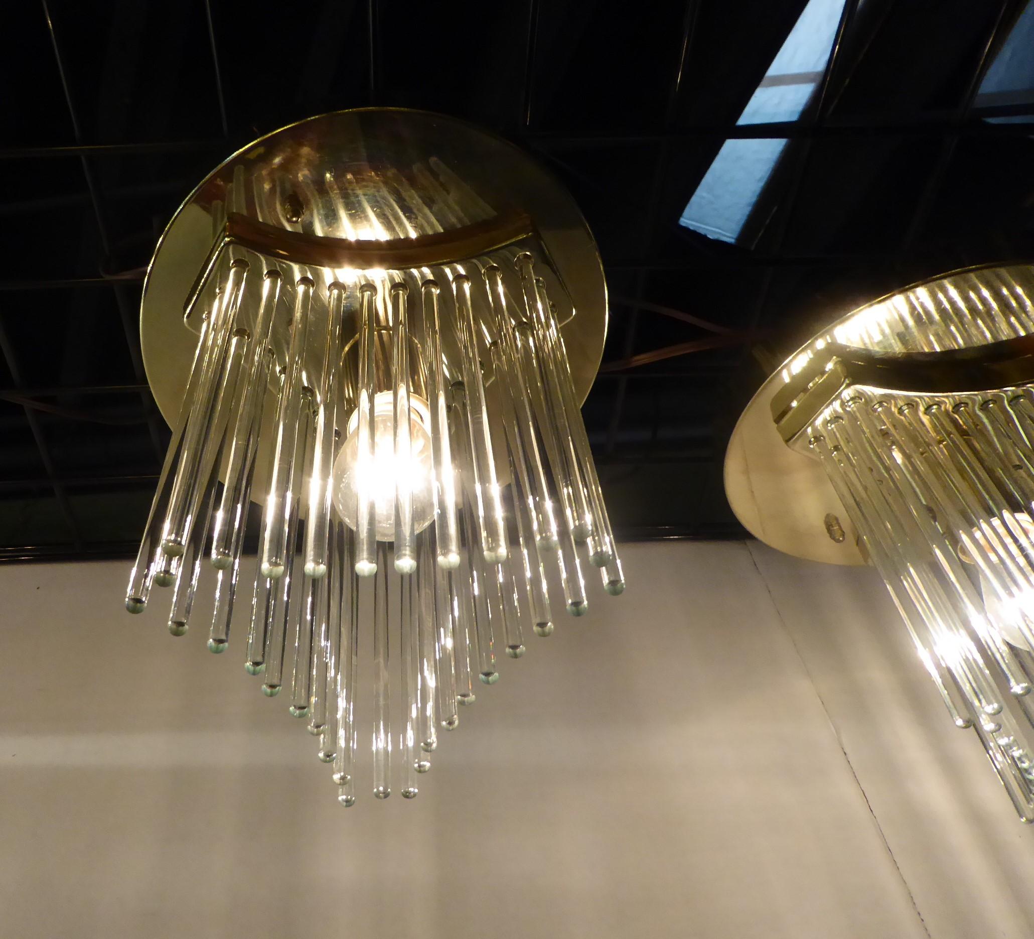 Pair of Gaetano Sciolari Glass Rod Waterfall Flush Mounts for Lightolier 1