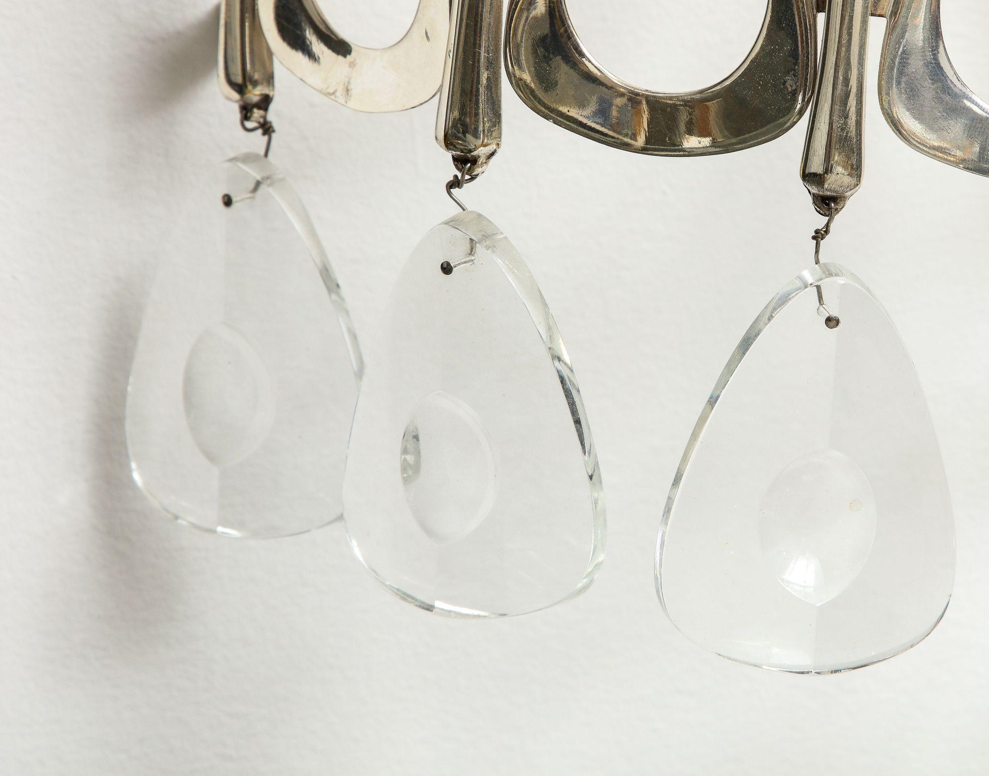 Pair of Gaetano Sciolari Sconces with Crystal Beveled Drops For Sale 1